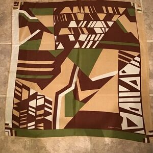 Adrienne Vittadini Abstract Pattern 100% Silk Scarf in Brown and Green